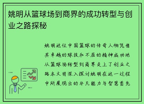 姚明从篮球场到商界的成功转型与创业之路探秘